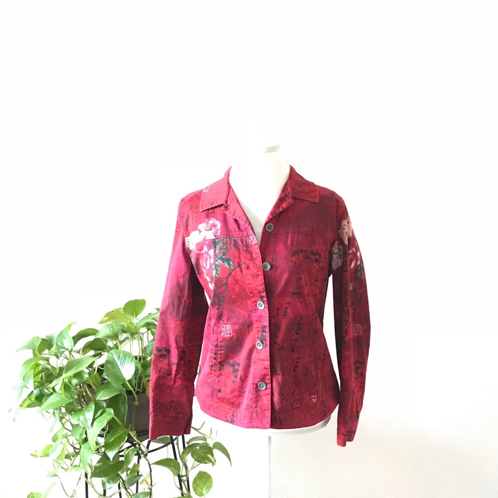 Additions By Chico’s Floral Print Red Shirt