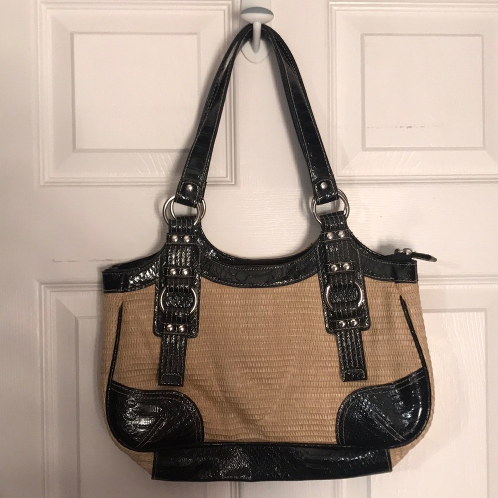 Tan and black leather purse