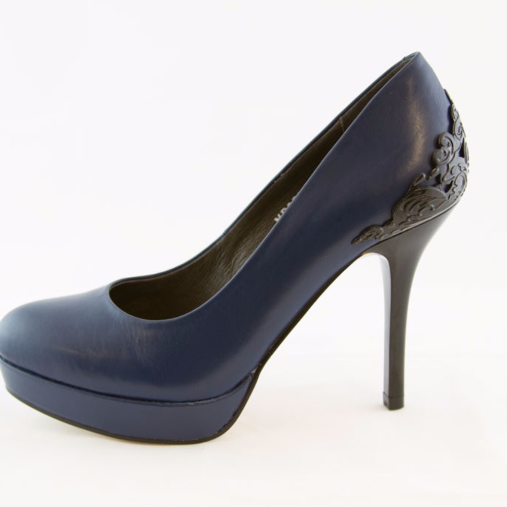 Midnight Blue Leather Stilettos with Back Design