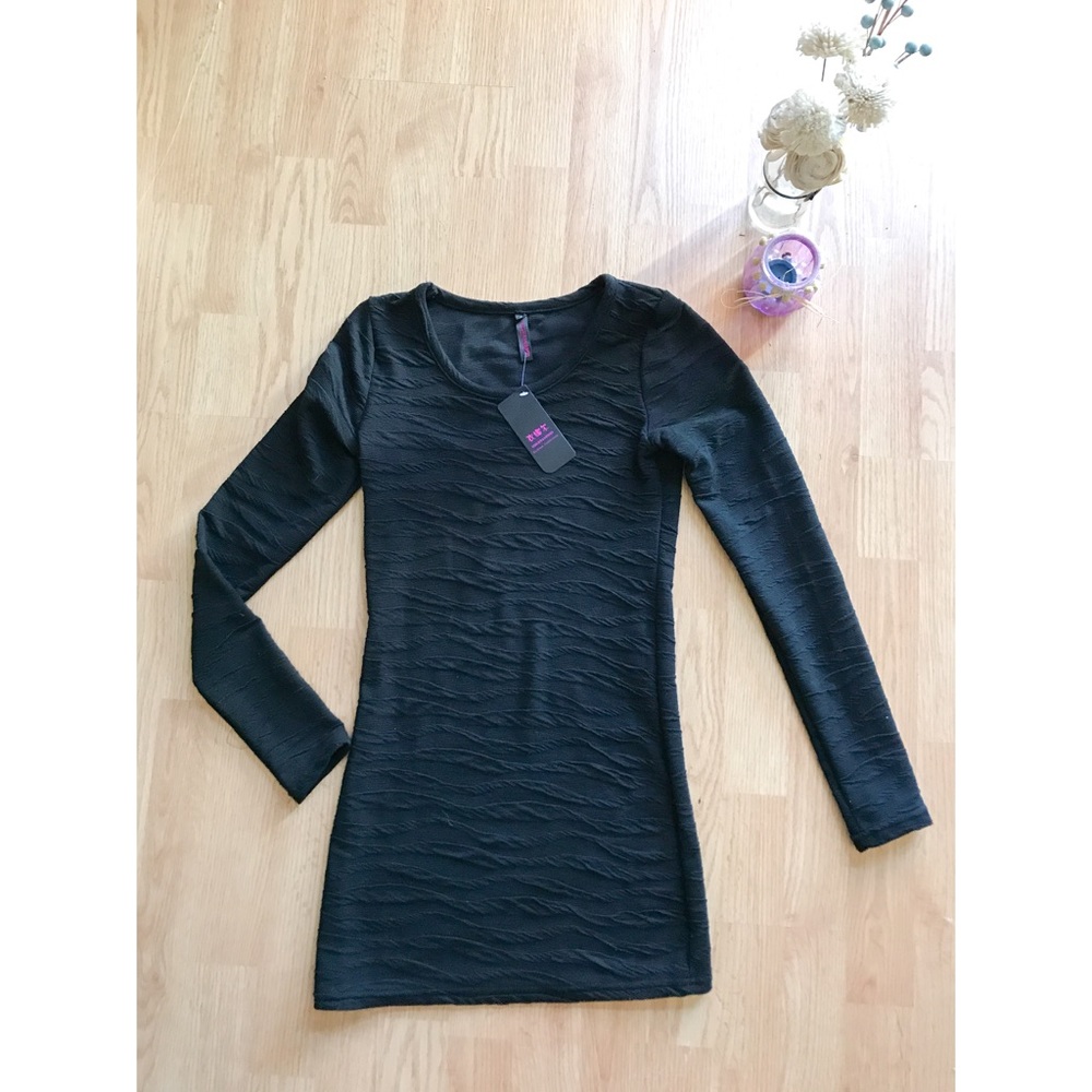 *NWT* YIMEIER long sleeve bodycon mini black dress