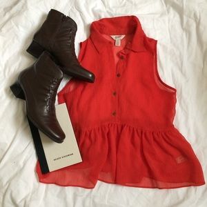 ONE DAY SALE 🚩Red Sheer Button Up Blouse