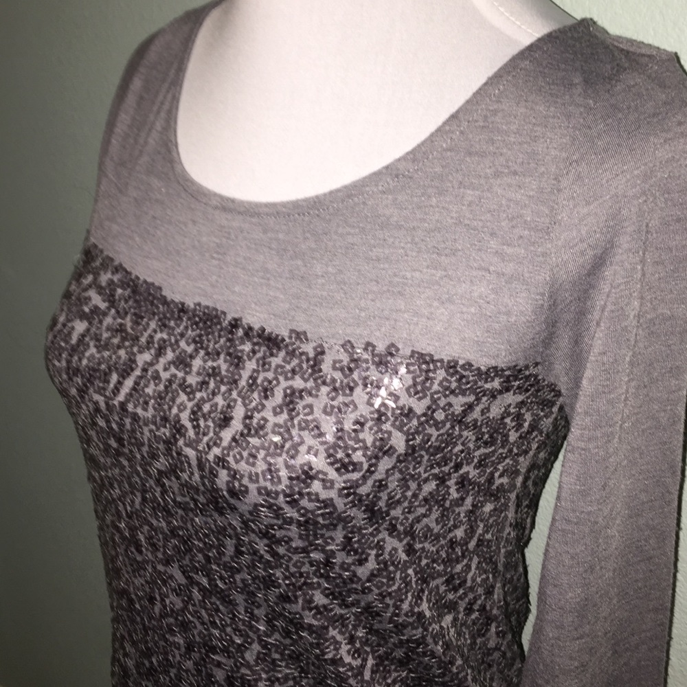 J. Crew gray sequin 3/4 length sleeve top - Picture 3 of 7