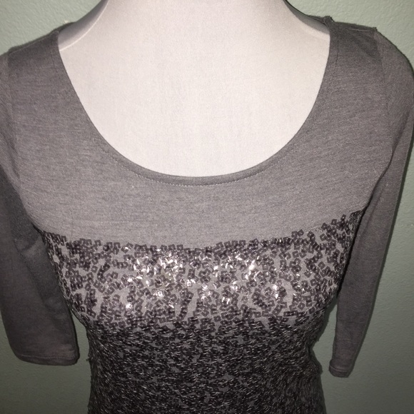 J. Crew gray sequin 3/4 length sleeve top - Picture 2 of 7