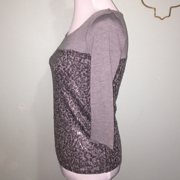 J. Crew gray sequin 3/4 length sleeve top - Picture 4 of 7