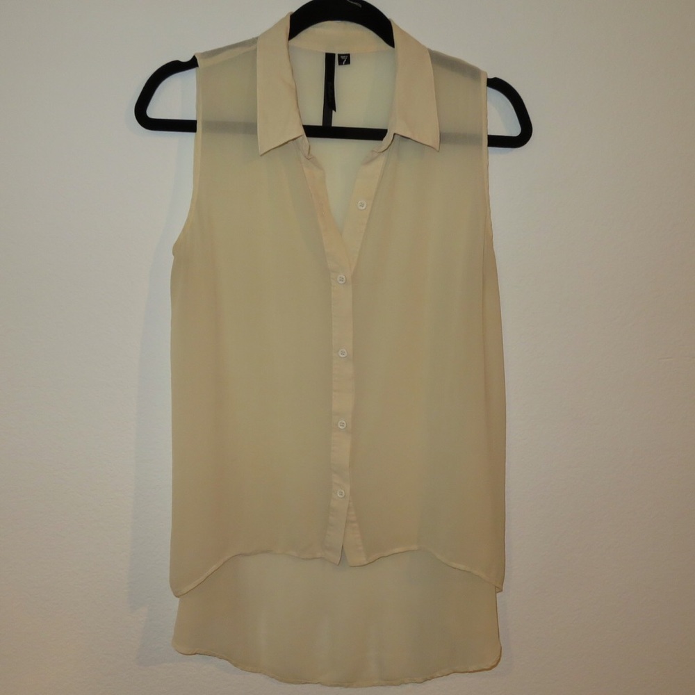 Sheer chiffon cream tank blouse - large