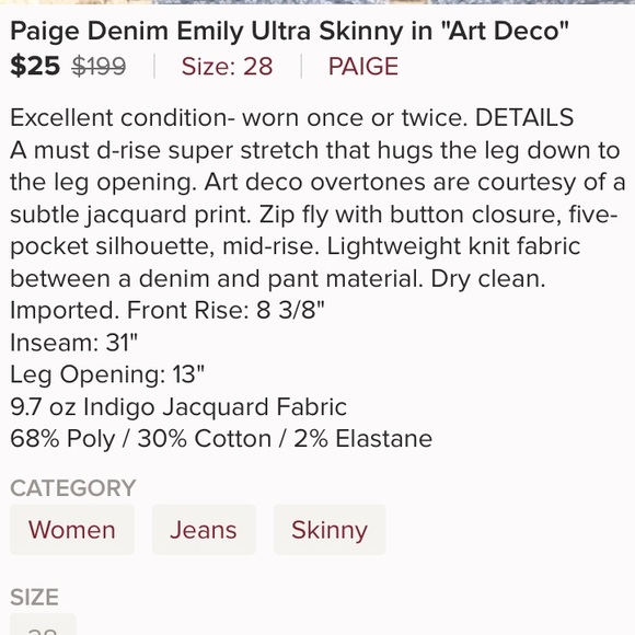 Paige Denim Emily Ultra Skinny in ‘Art Deco’ - Picture 5 of 5