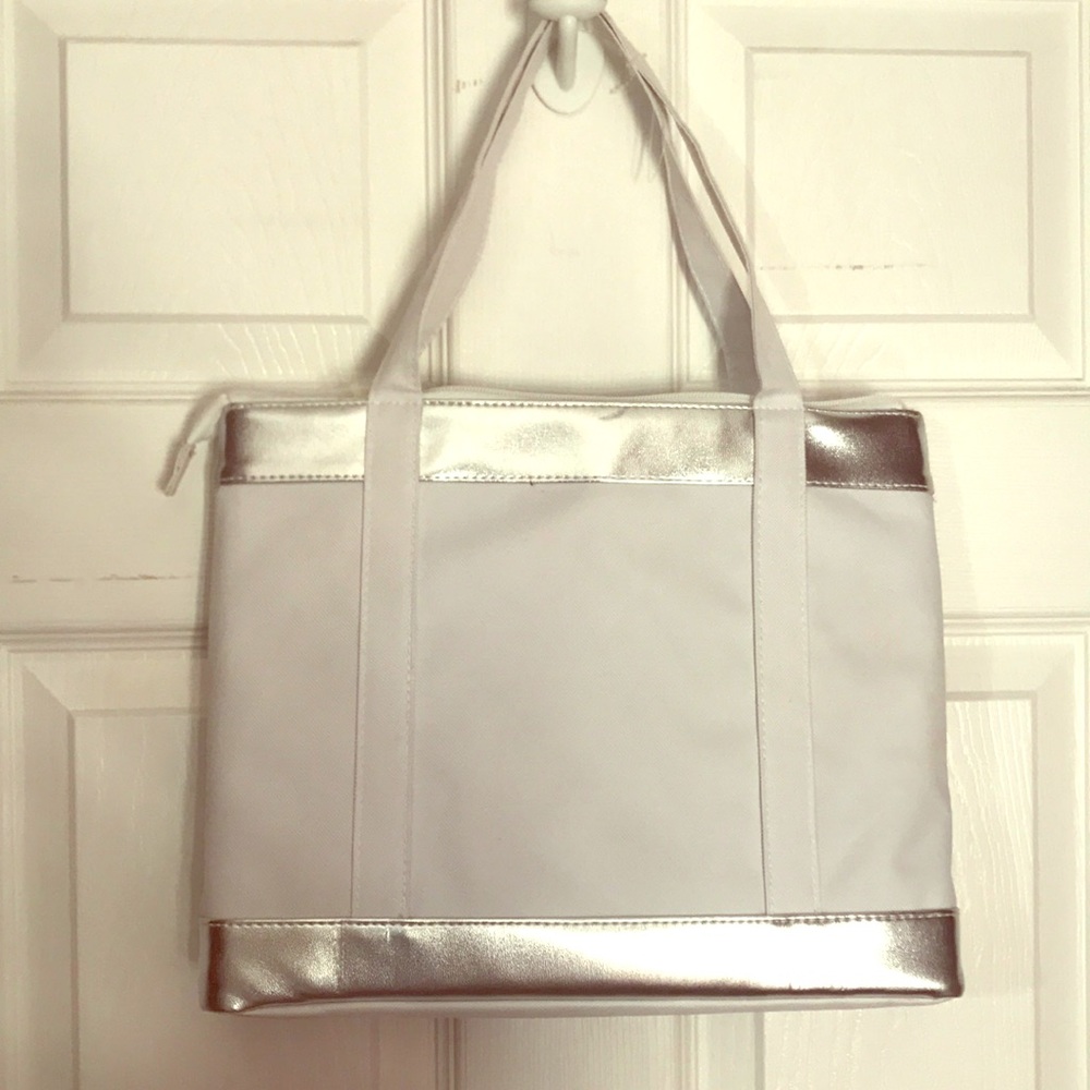 NWOT- White and silver small canvas tote