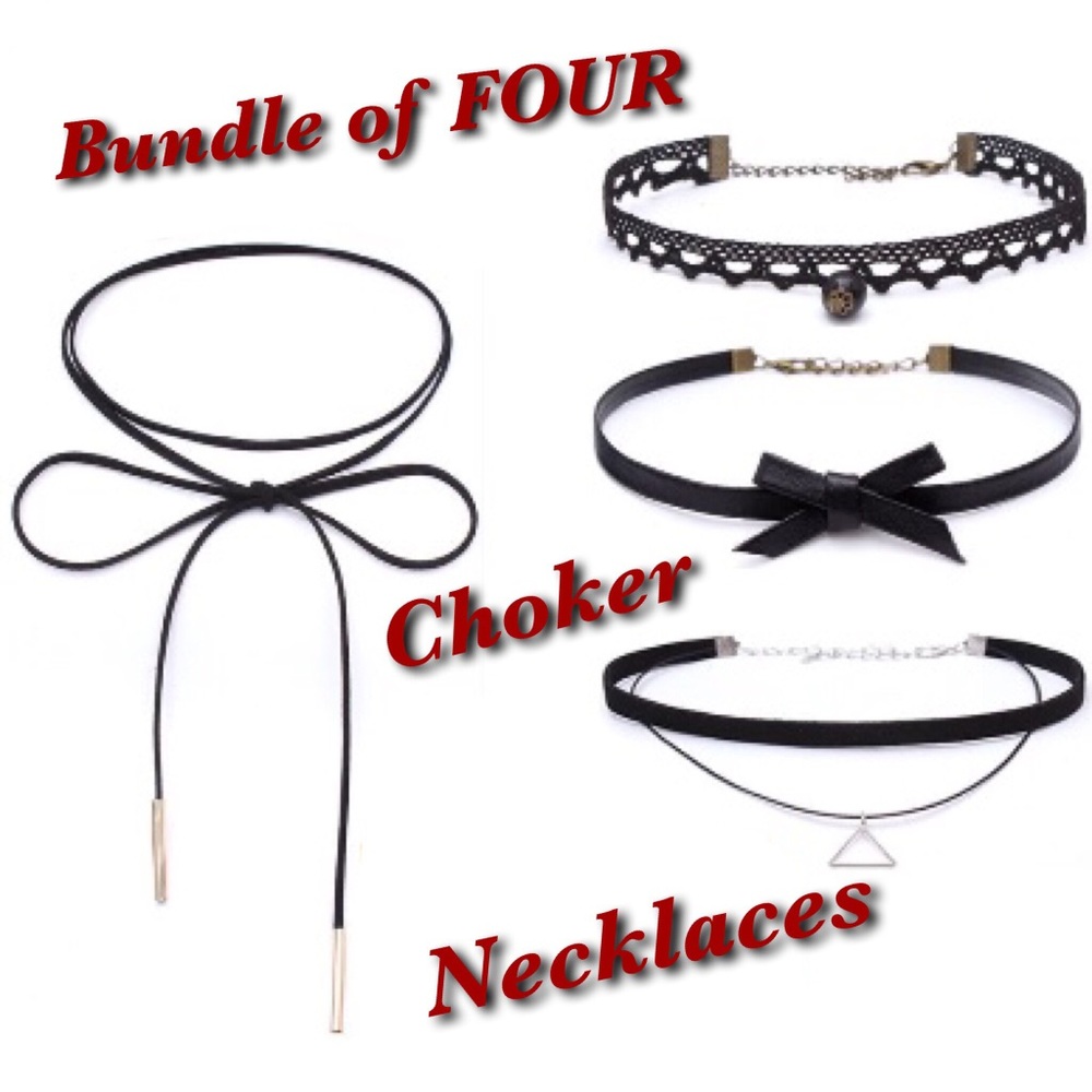 NEW Bundle /FOUR Assorted Black Choker Necklaces