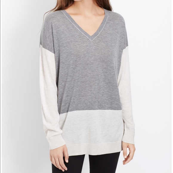 New Vince V-Neck Colorblock Sweater, Grey, - Picture 1 of 5