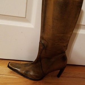 Vintage brown leather high heel boots