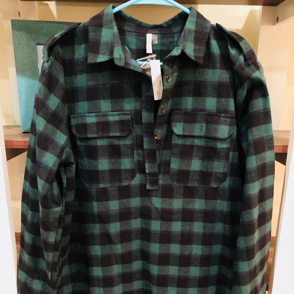 NWT Boutique Thick Green Flannel Dress Shirt Tunic