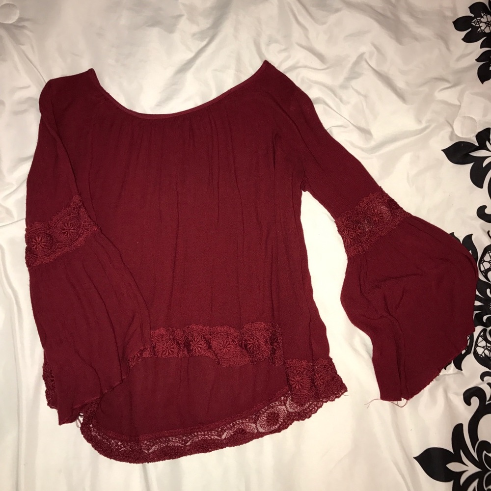 Hollister red long sleeve bell top