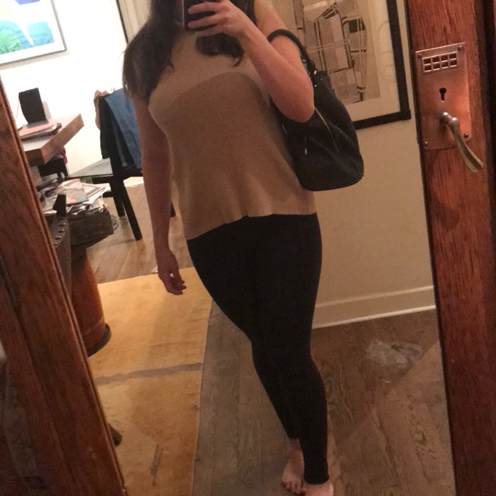 Ribbed tan turtleneck tank top