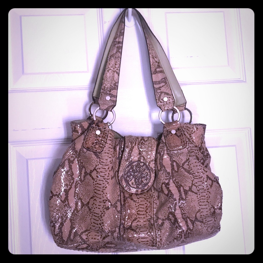 Faux snakeskin purse with silver details