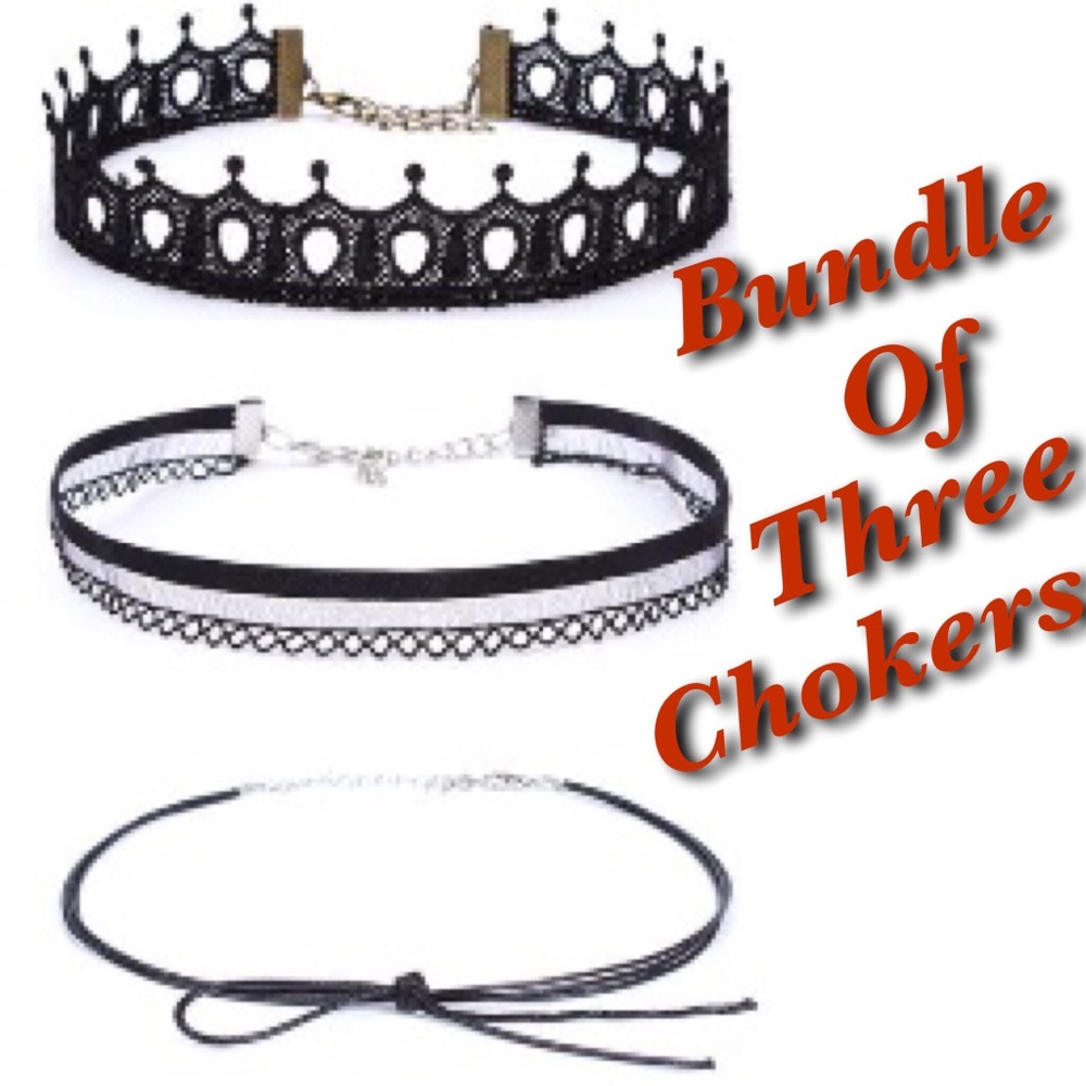 Bundle of THREE NEW Black Choker Necklaces