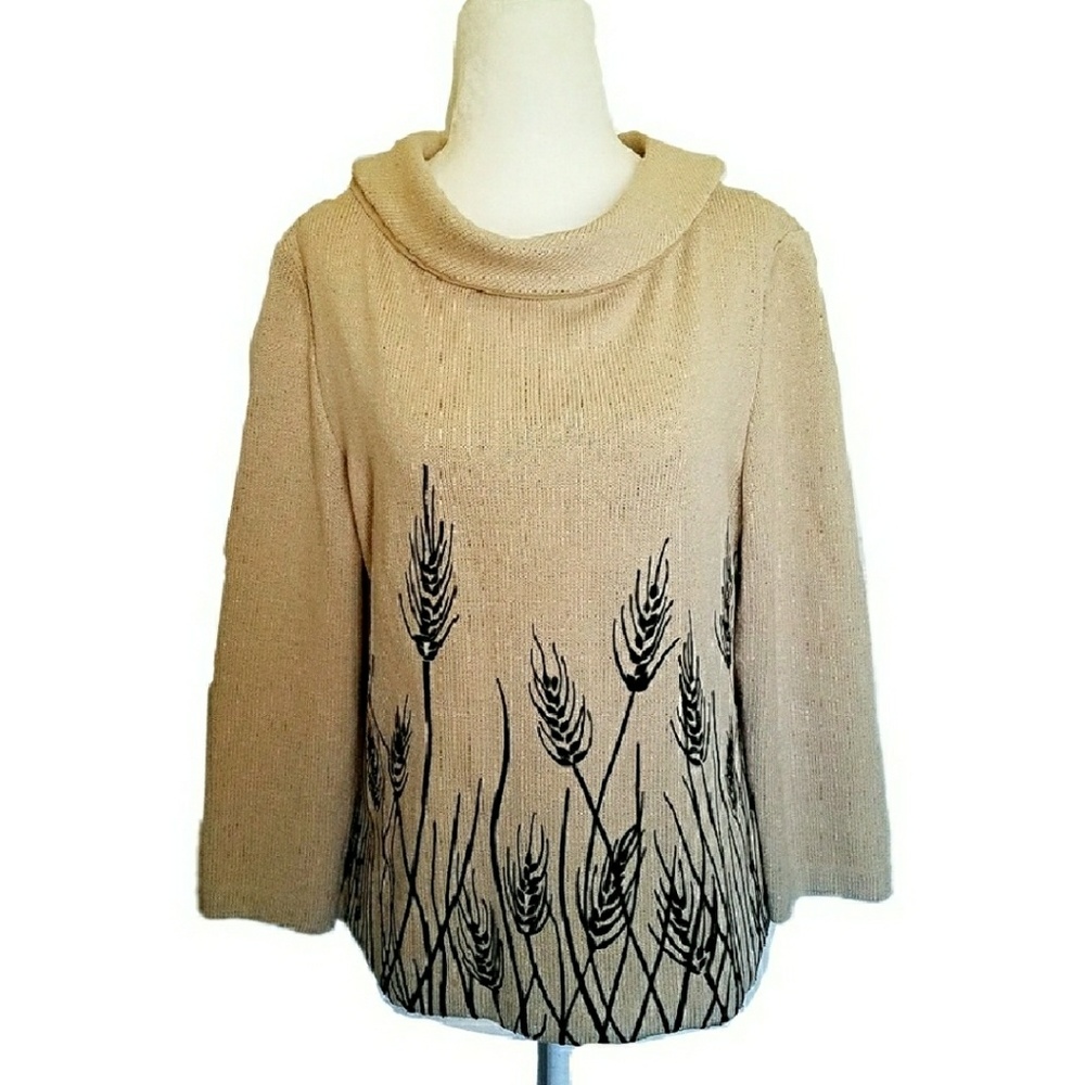 St John Collection Embroidered Cowl Neck Sweater