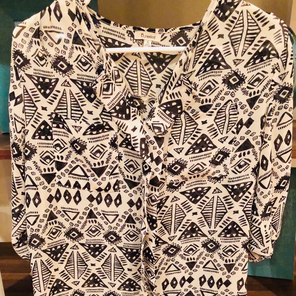 Black and White Pattern Sheer Top
