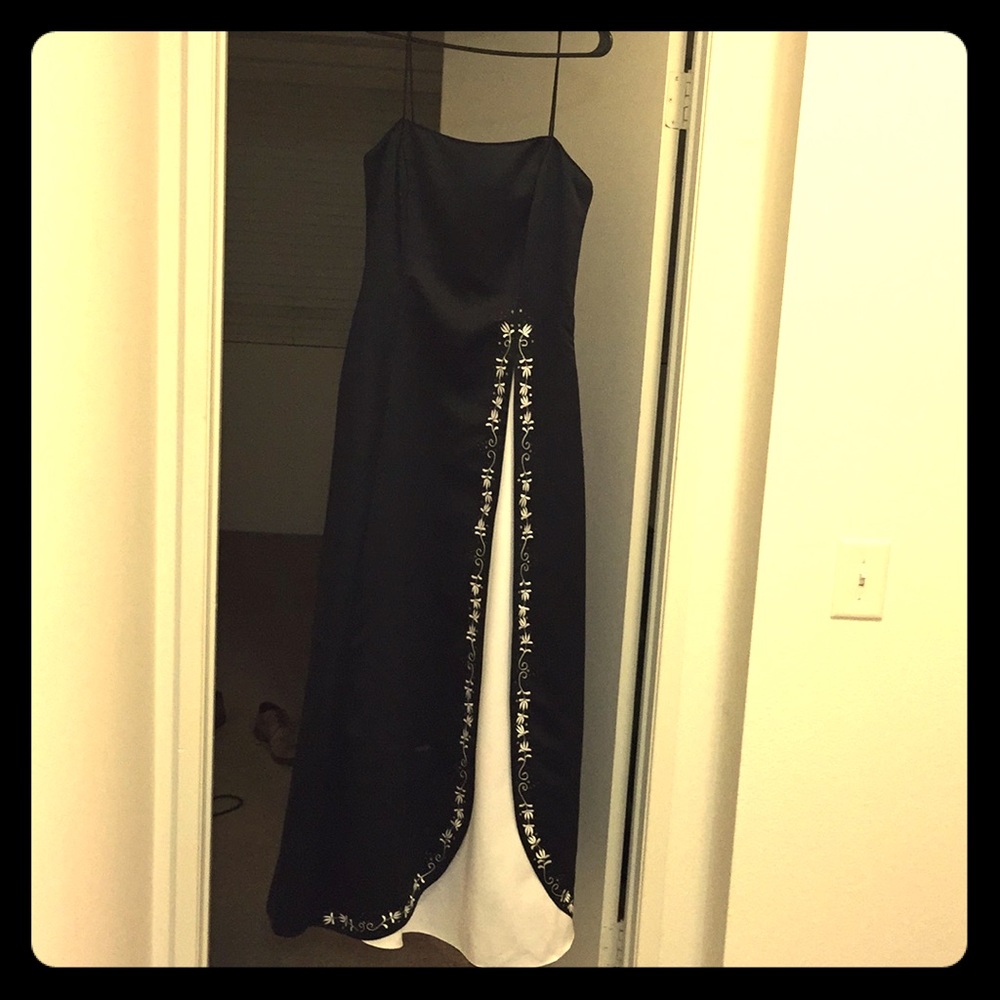 Black and white beaded prom dress