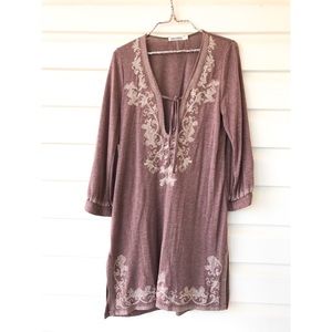 MONORENO Embroidered Tunic Boho Long Sleeve Dress