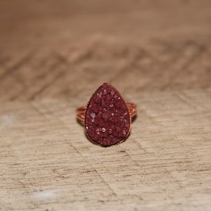 Maroon & Rose Gold Druzy Teardrop Ring