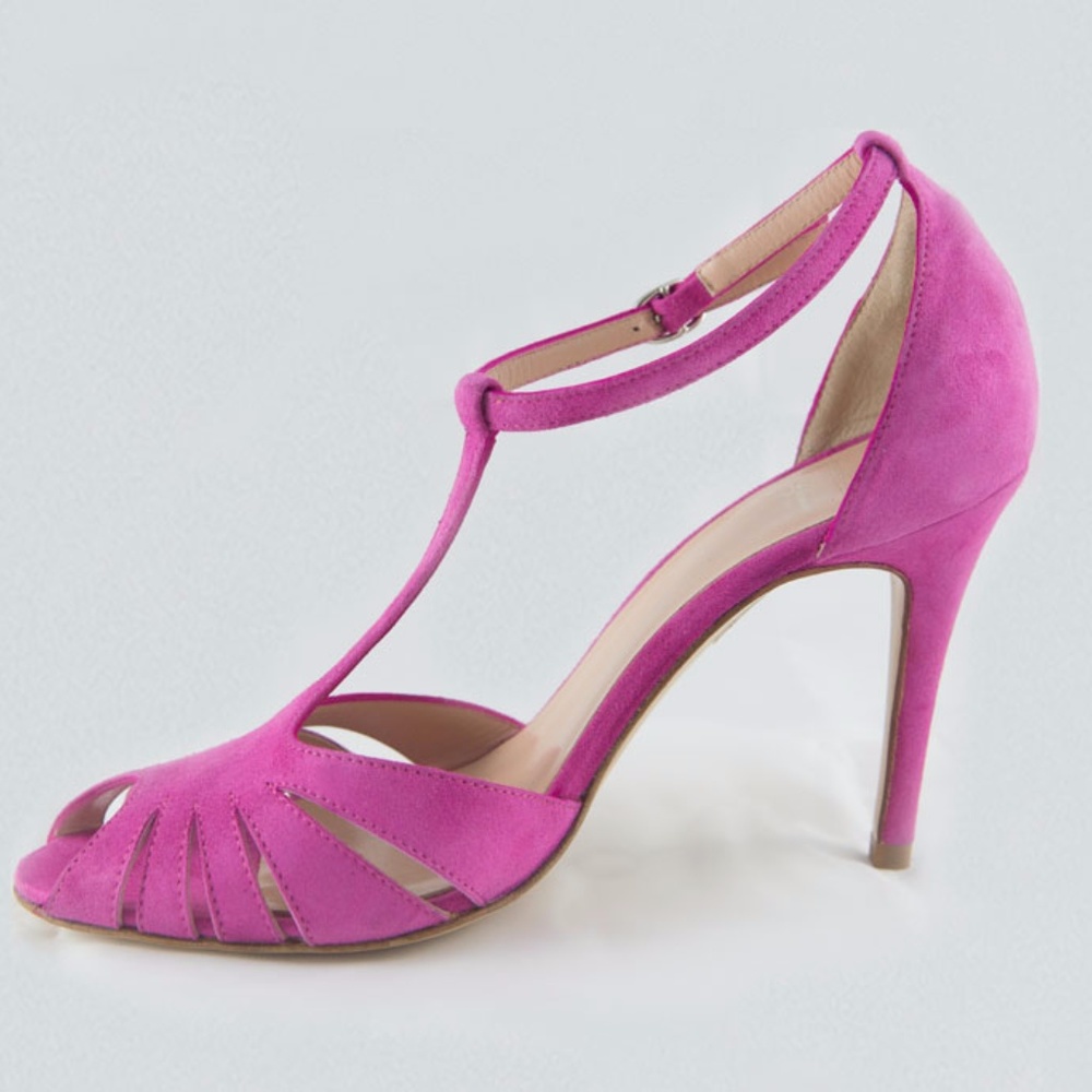 Irene Costa Pink Peep Toe T Bar T strap Sandals