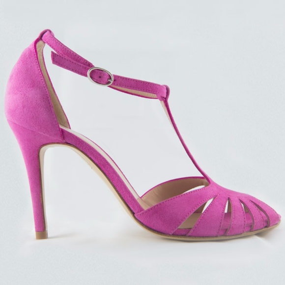 Irene Costa Pink Peep Toe T Bar T strap Sandals - Picture 4 of 6