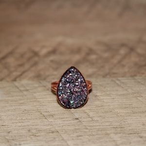 Purple Teal Rainbow Druzy Teardrop Ring