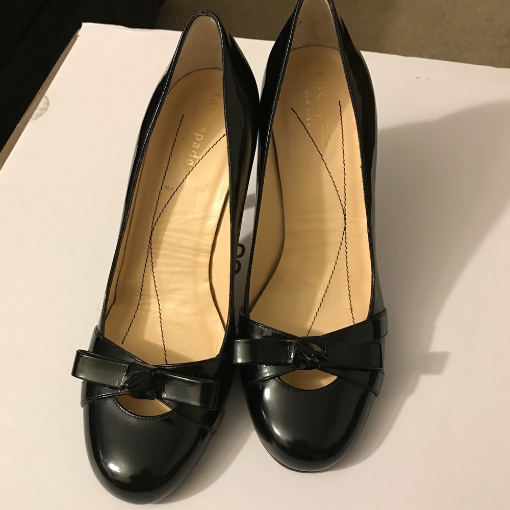 Kate Spade Heels Black Patent Leather Bow Tie Sz 6