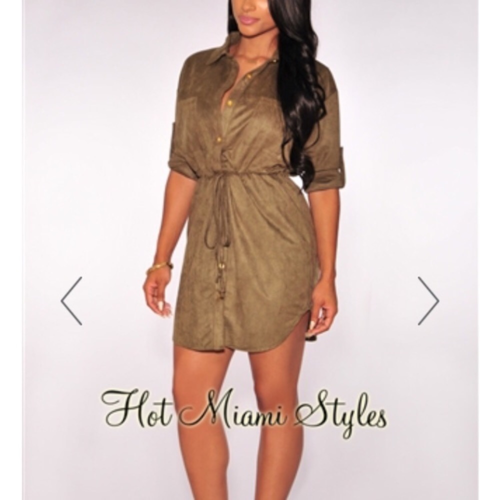 Hot Miami Styles Olive Faux Suede Dress