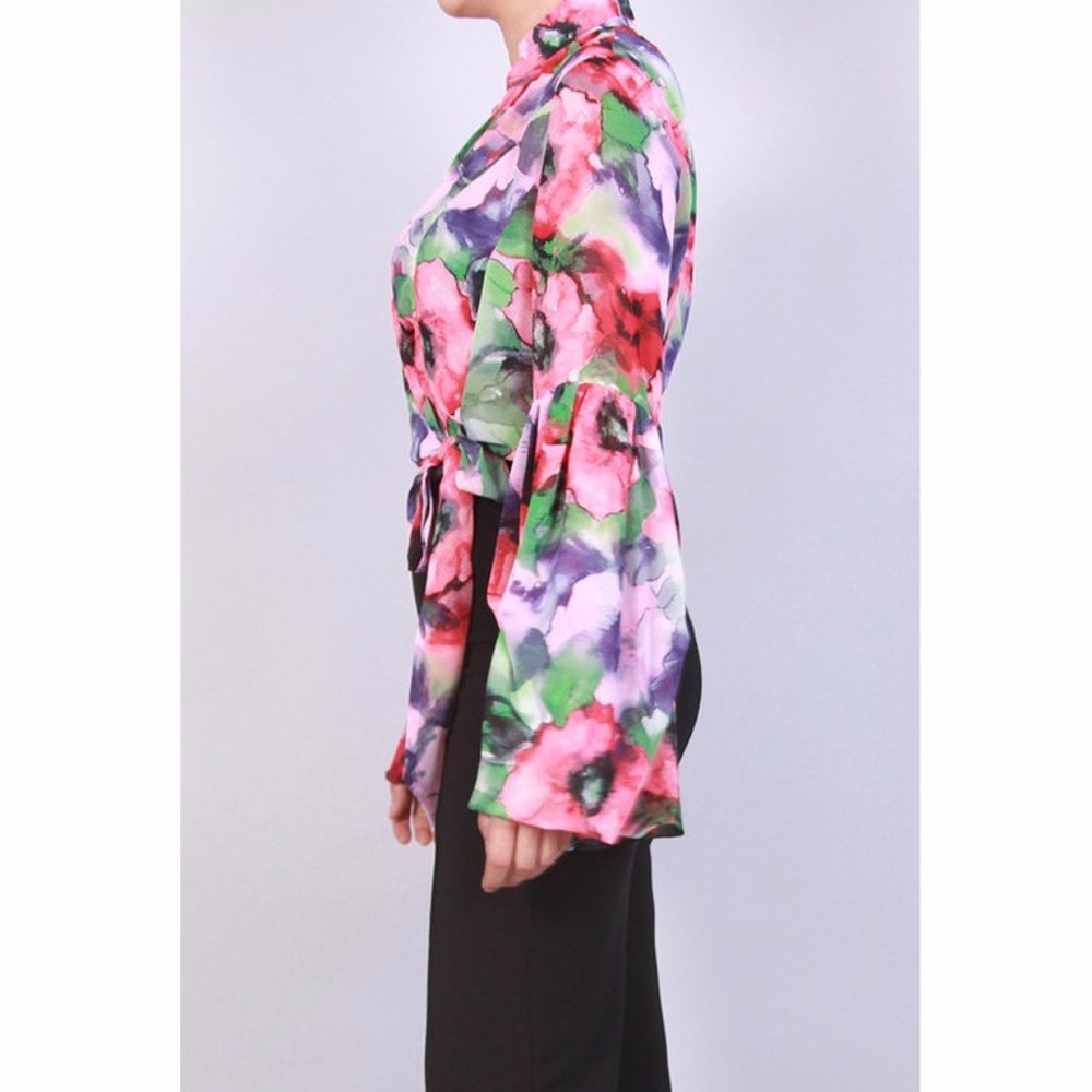 MANGO Pink Floral Puff Bell Sleeve Shirt Blouse - Picture 4 of 4