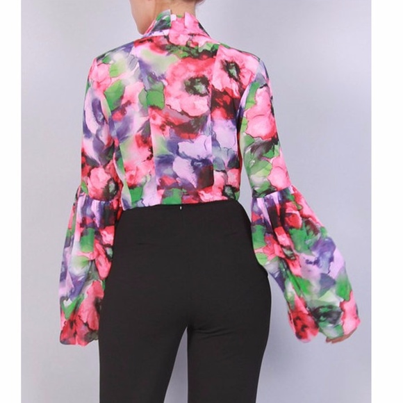 MANGO Pink Floral Puff Bell Sleeve Shirt Blouse - Picture 3 of 4