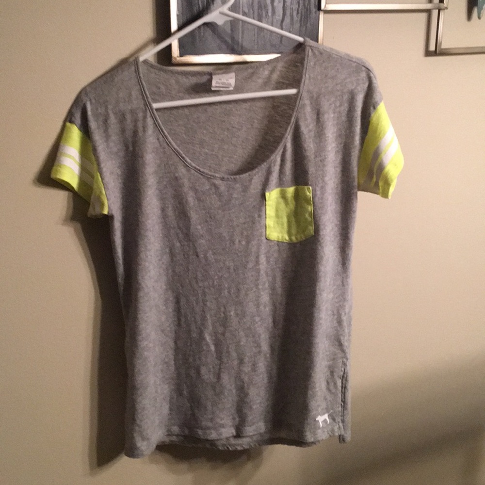 Gray and lime green tee pink brand xs