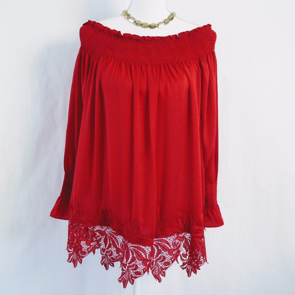 Philosophy Off Shoulder Lace Trim Tunic Top