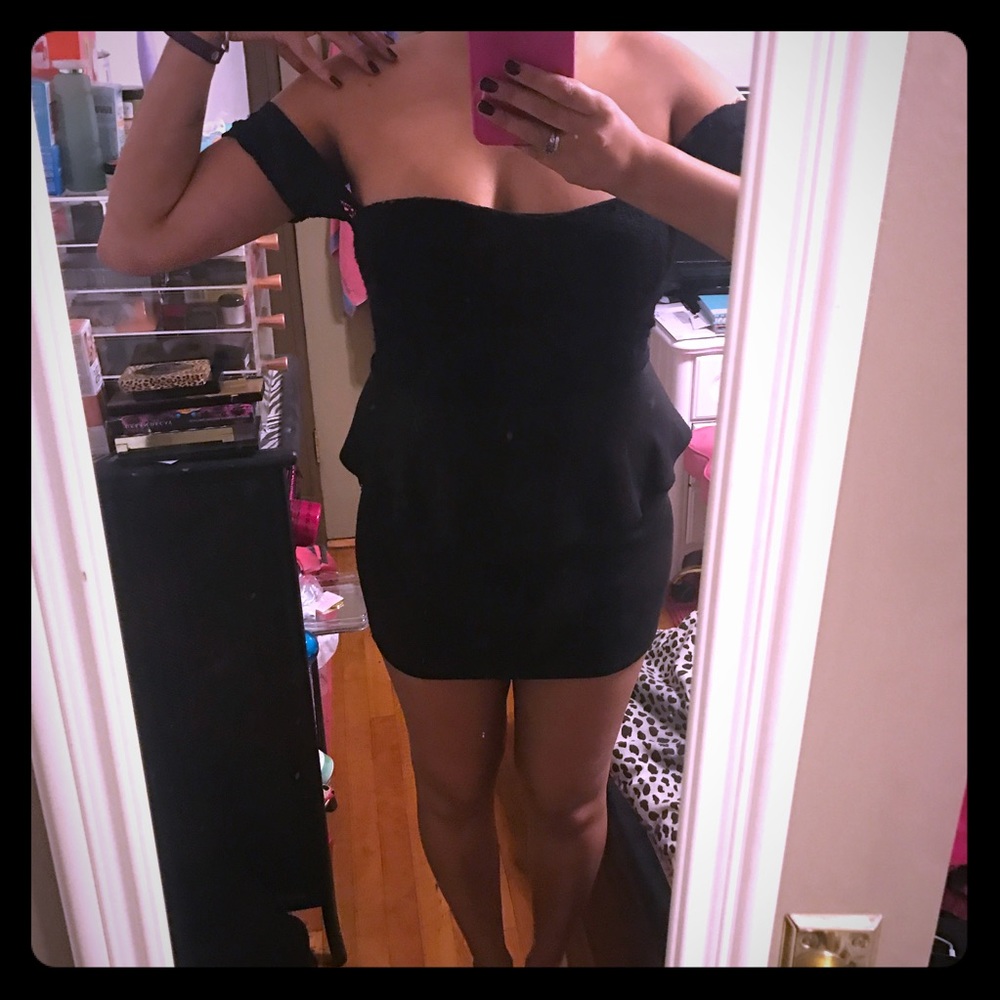 Black peplum little black dress