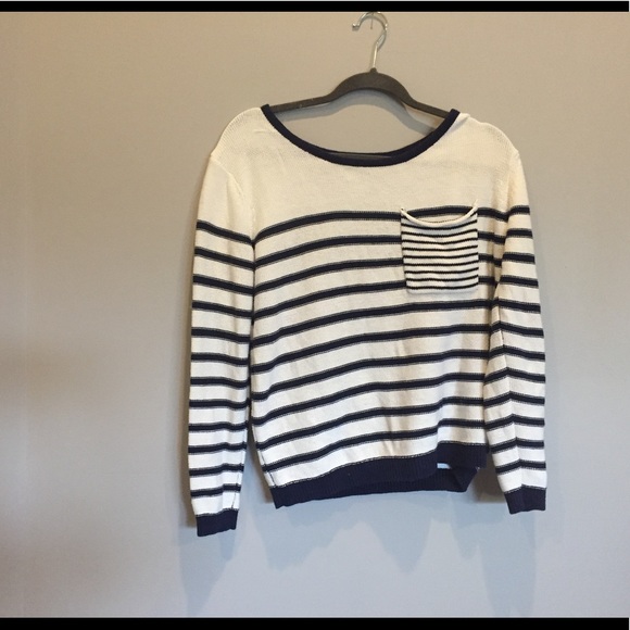 Navy and white striped frocket sweater size M - Picture 2 of 6