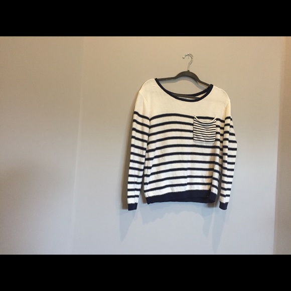 Navy and white striped frocket sweater size M - Picture 3 of 6