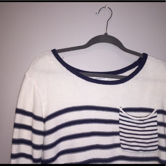 Navy and white striped frocket sweater size M - Picture 4 of 6