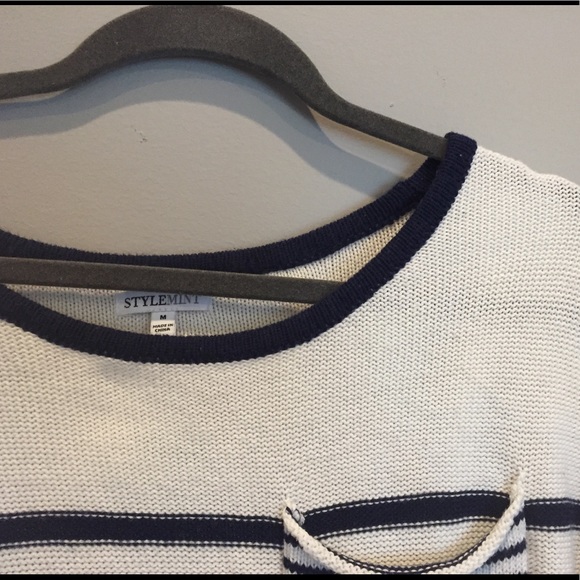 Navy and white striped frocket sweater size M - Picture 5 of 6