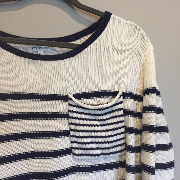 Navy and white striped frocket sweater size M - Picture 6 of 6