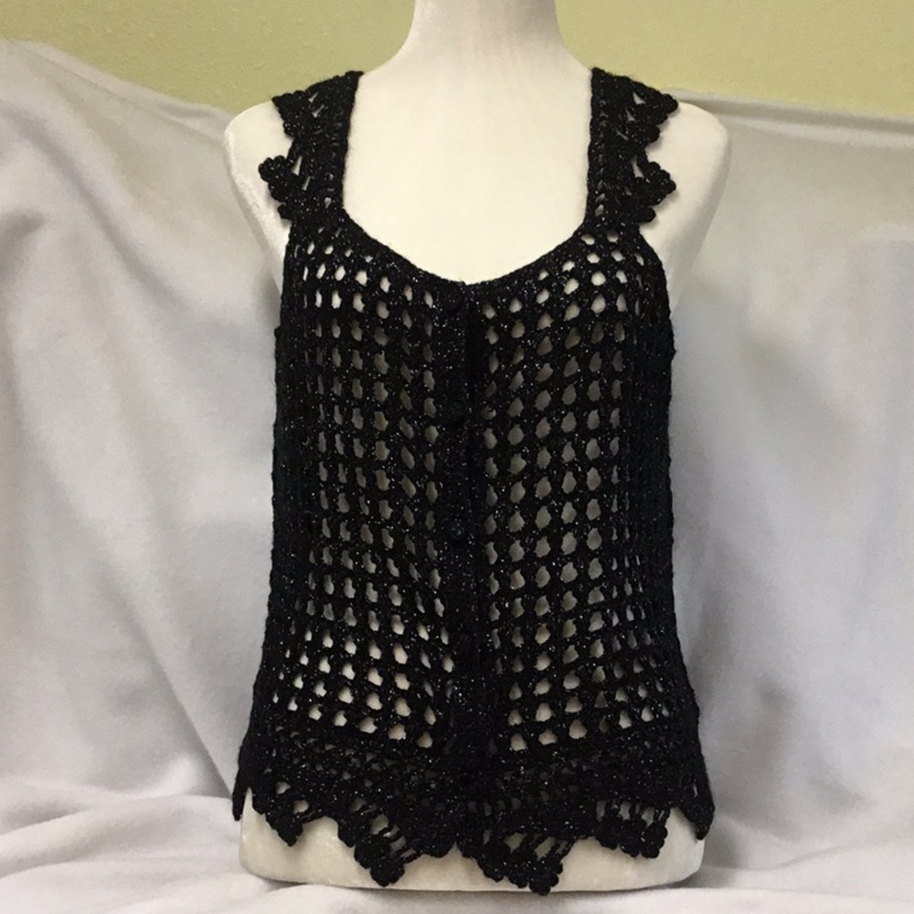 Metro7 Black Silver Crochet Vest Size JR XL