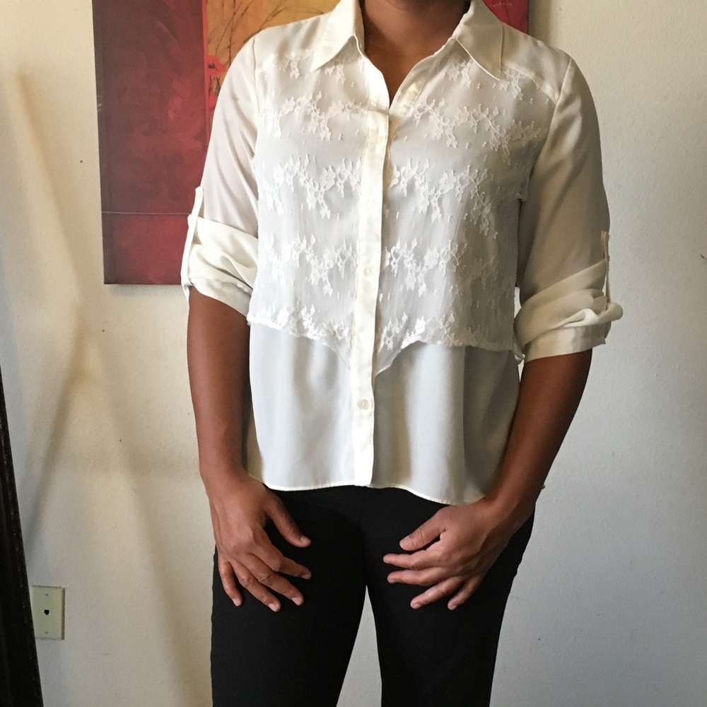 Off-White Lace Front Blouse