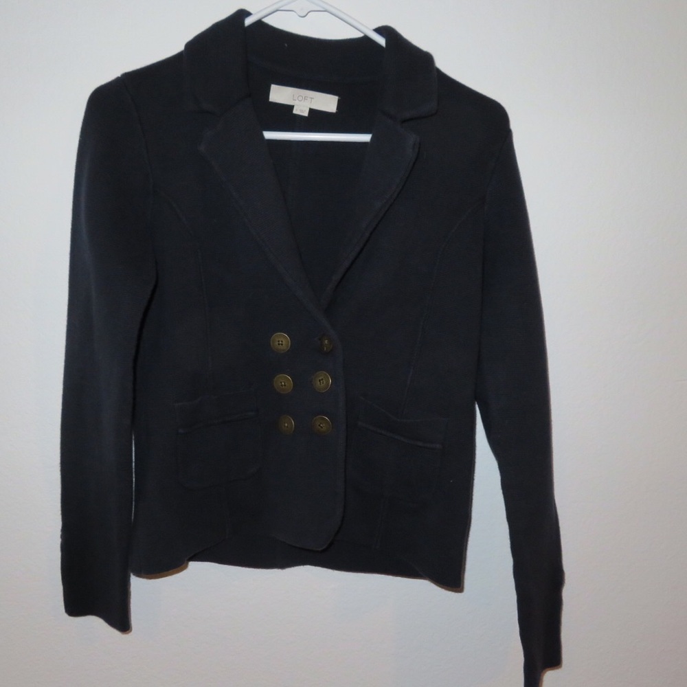 Knitted double breasted navy blazer - small