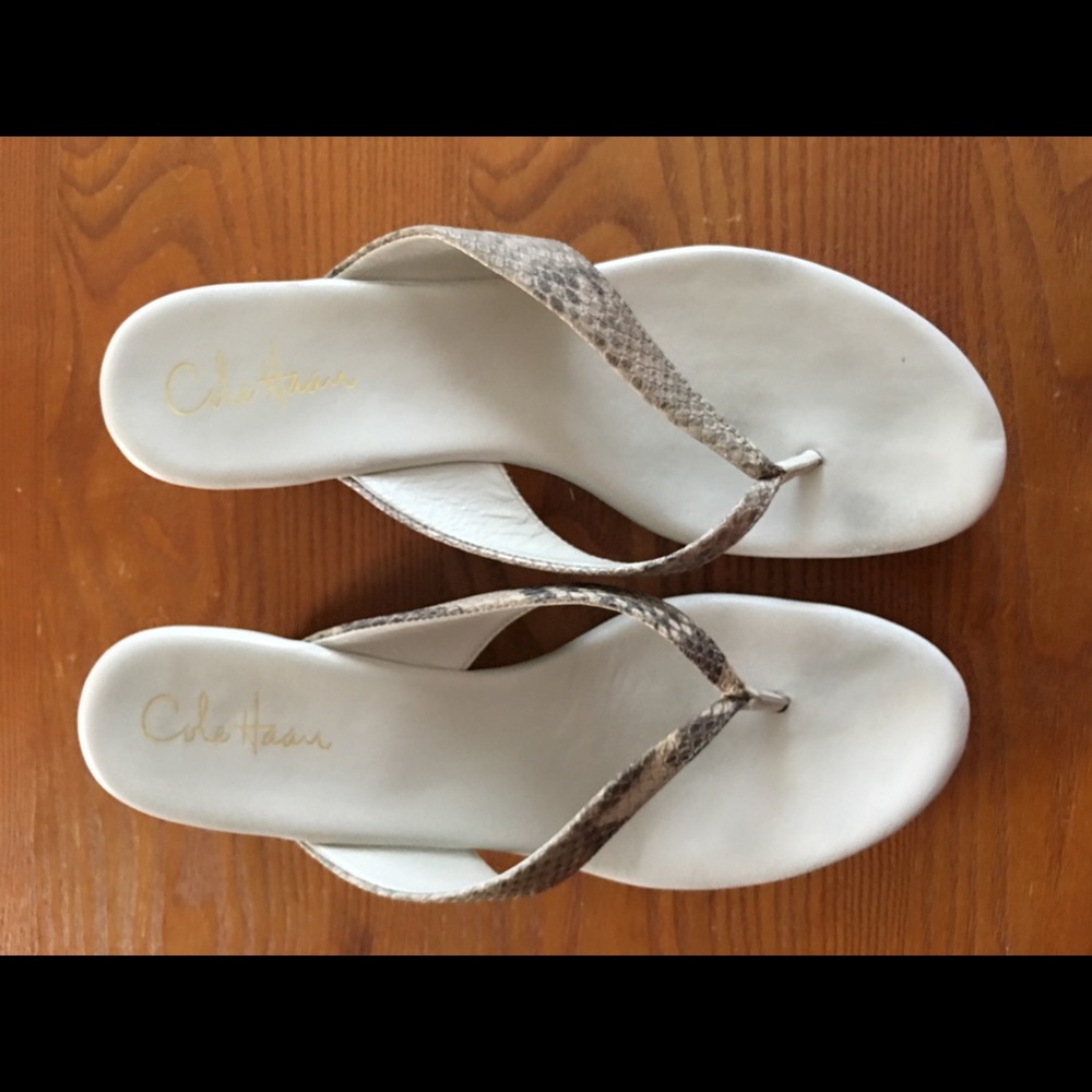 Cole Haan White with snake Embossed t strap