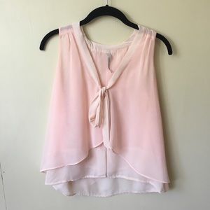 Sheer Pink Sleeveless Blouse • Bow Detail in Front