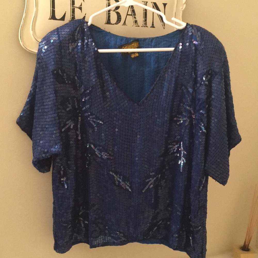 Royal Blue VINTAGE sequined top! New Years ready!