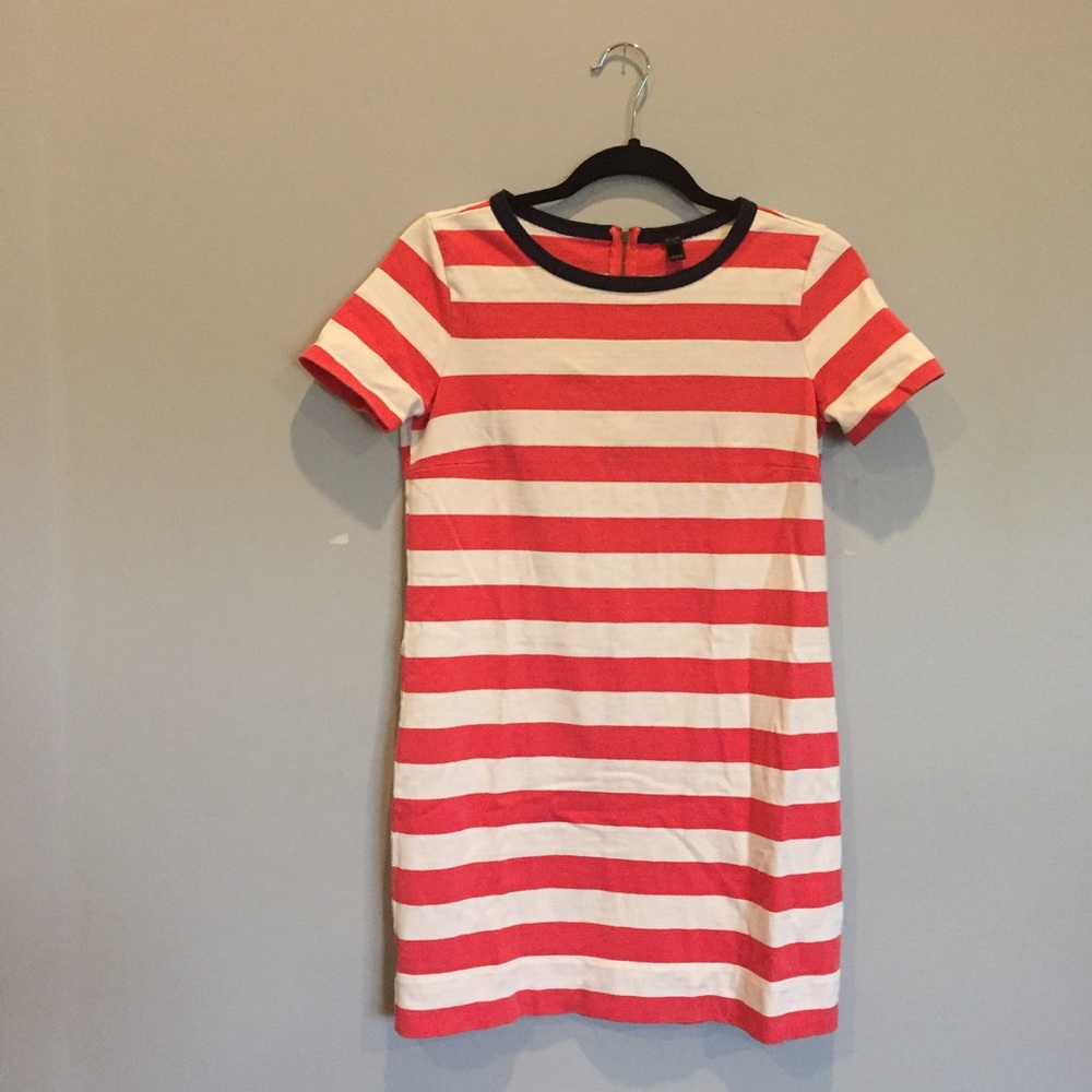 J. crew Striped coral and white dress with navy XS
