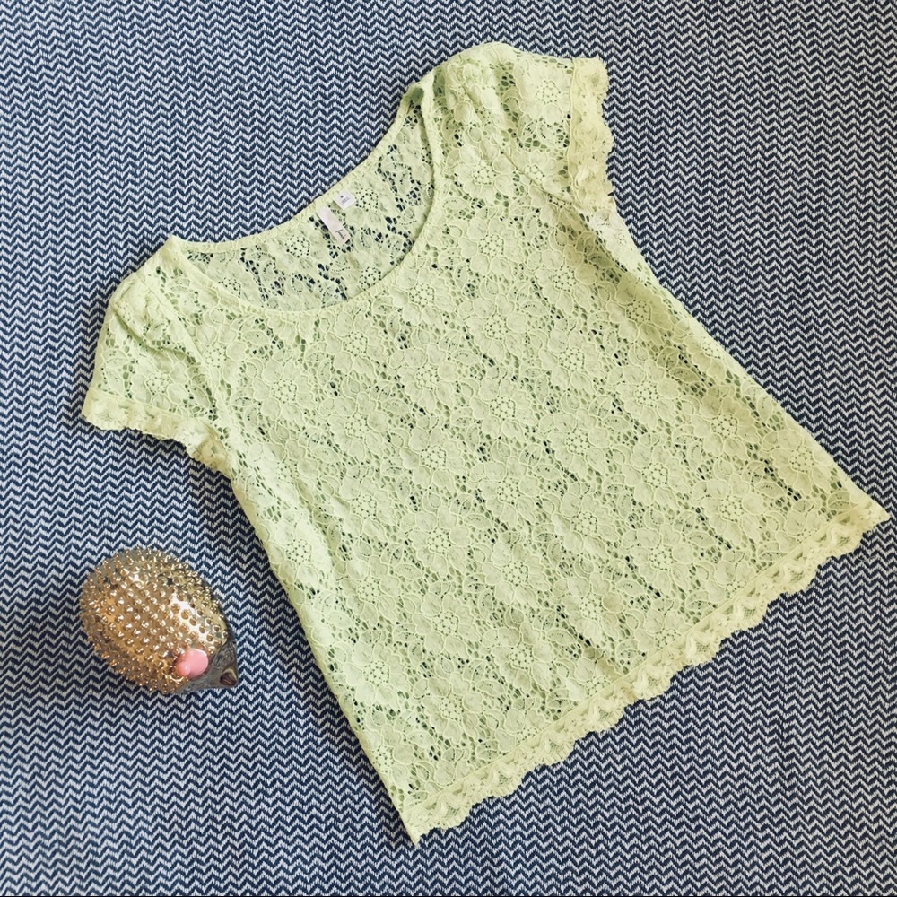 Sheer Lace • Chartreuse Yellow • Short-Sleeve Top