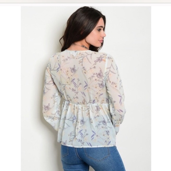 Light Aqua Floral Blouse - Picture 2 of 2
