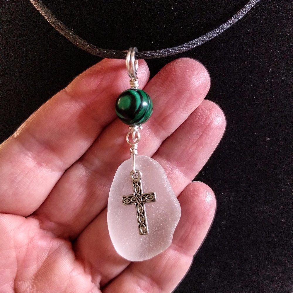 Price Drop! Sea glass and crucifix necklace