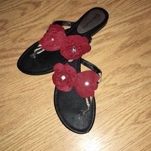 Cute leather zebra flower thong sandals